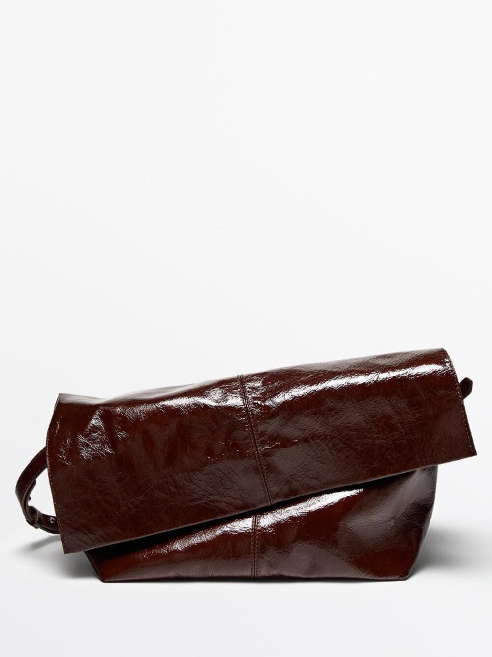 Massimo Dutti Crackled Nappa Leather Flap Bag in Brown Marl